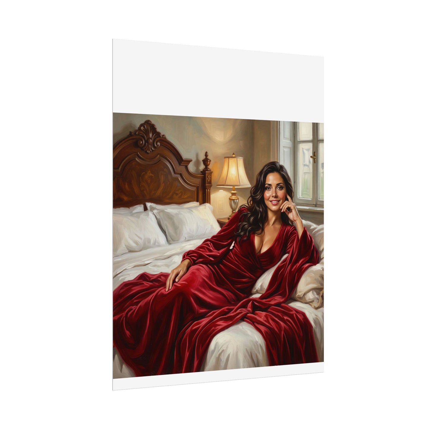 Rolled Poster — Luxurious Portrait of Mia in Red Velvet Robe