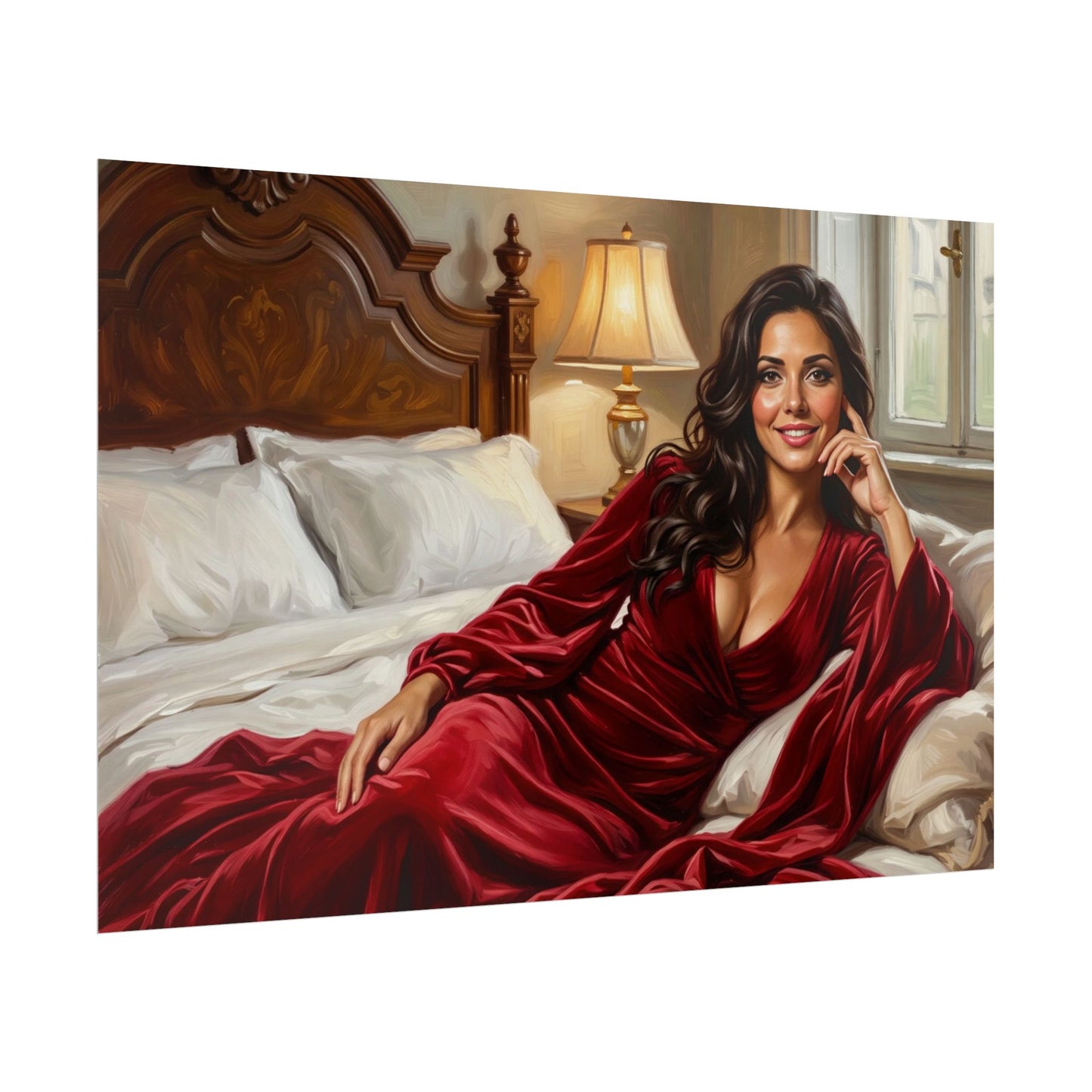 Rolled Poster — Luxurious Portrait of Mia in Red Velvet Robe