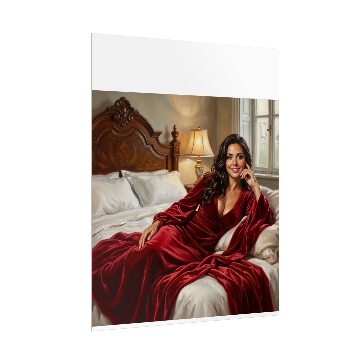 Rolled Poster — Luxurious Portrait of Mia in Red Velvet Robe