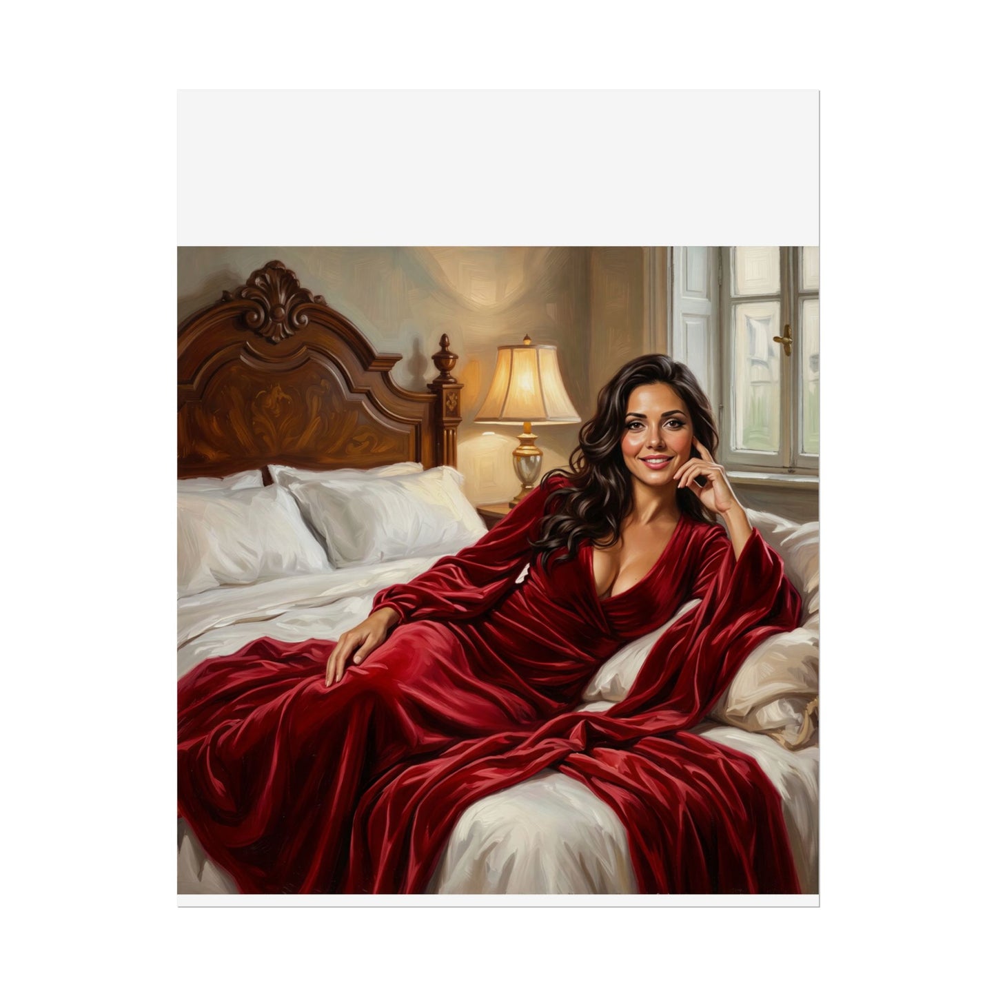 Rolled Poster — Luxurious Portrait of Mia in Red Velvet Robe