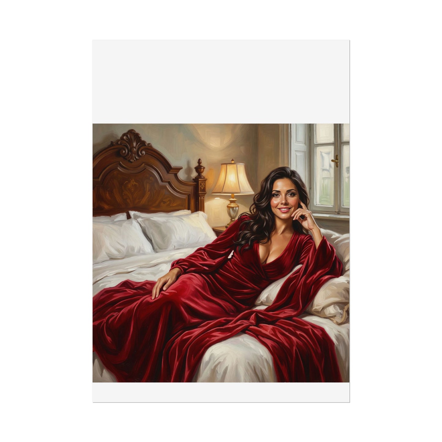Rolled Poster — Luxurious Portrait of Mia in Red Velvet Robe