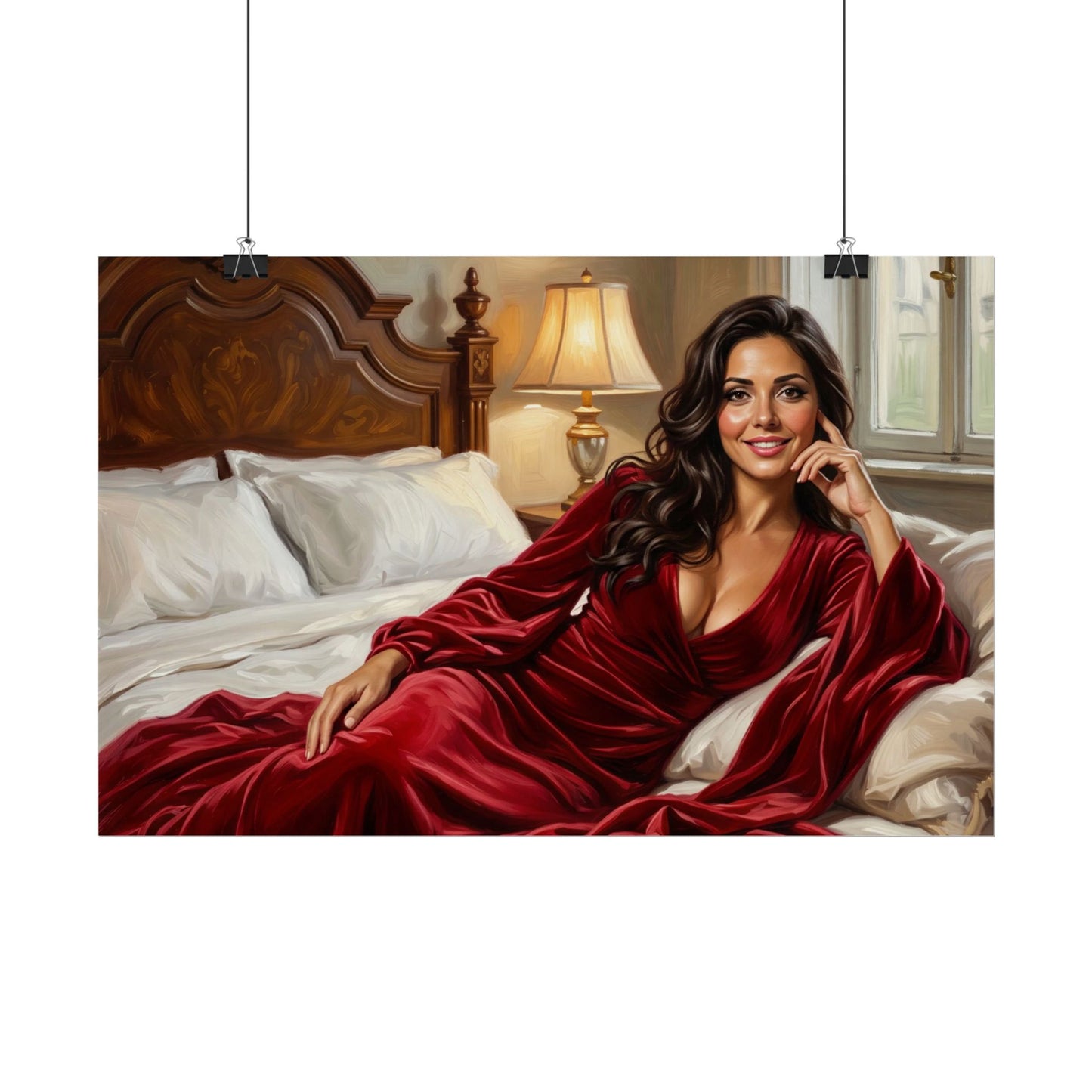Rolled Poster — Luxurious Portrait of Mia in Red Velvet Robe