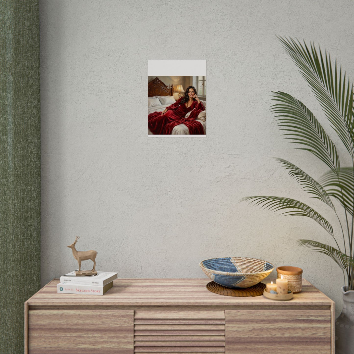 Rolled Poster — Luxurious Portrait of Mia in Red Velvet Robe