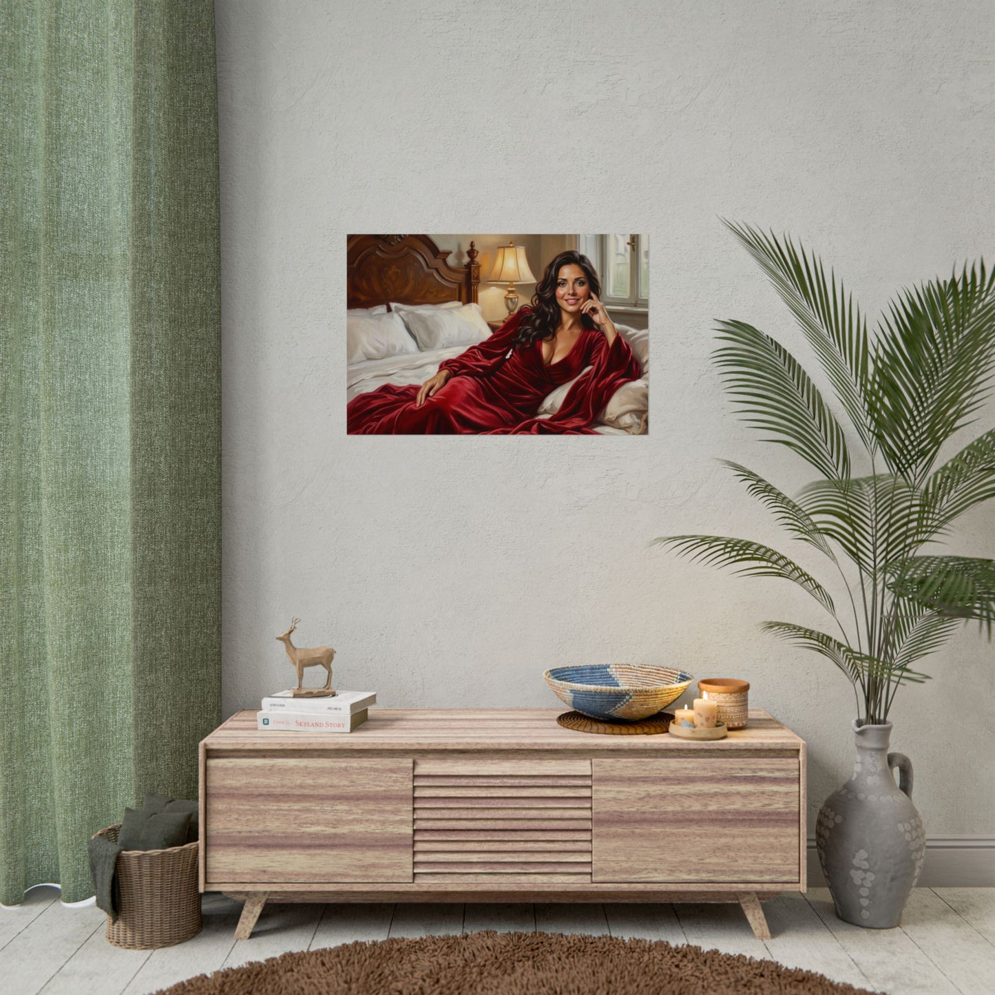 Rolled Poster — Luxurious Portrait of Mia in Red Velvet Robe