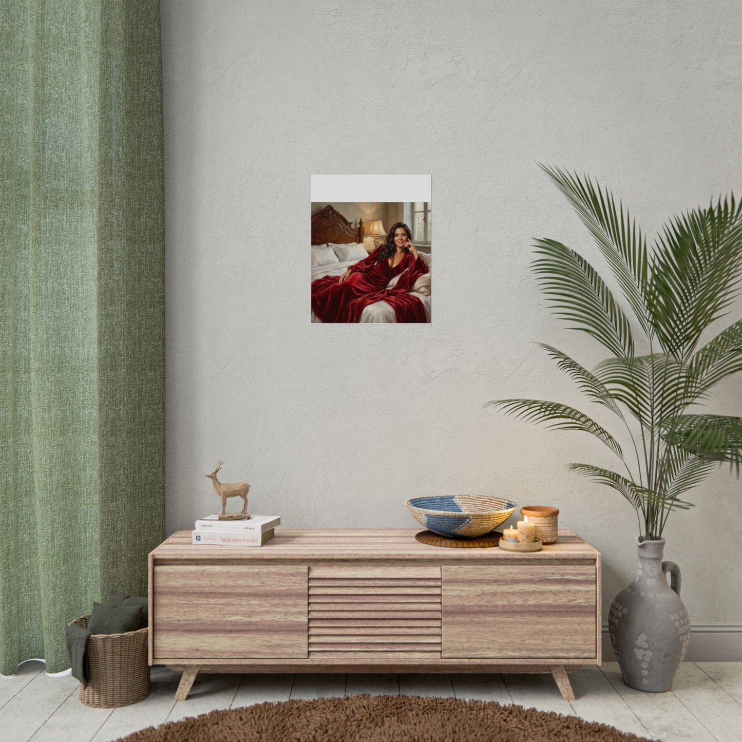 Rolled Poster — Luxurious Portrait of Mia in Red Velvet Robe