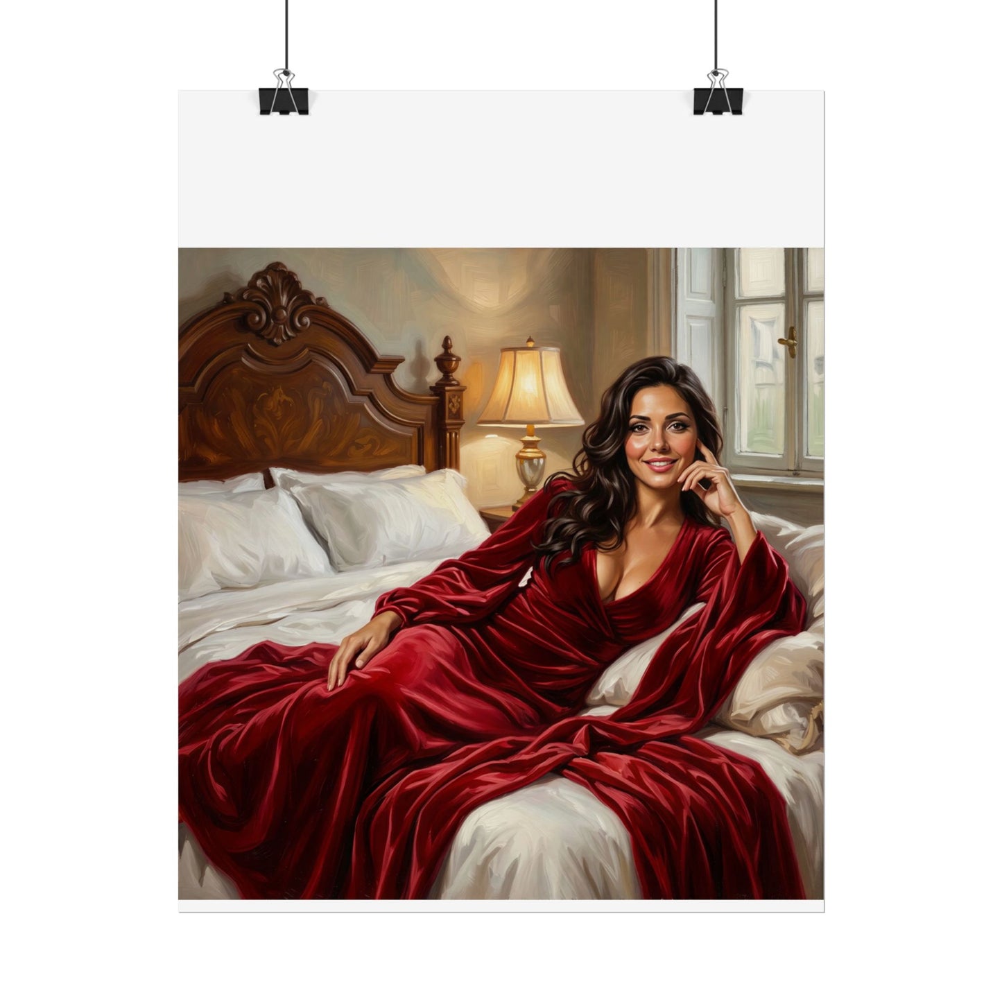 Rolled Poster — Luxurious Portrait of Mia in Red Velvet Robe
