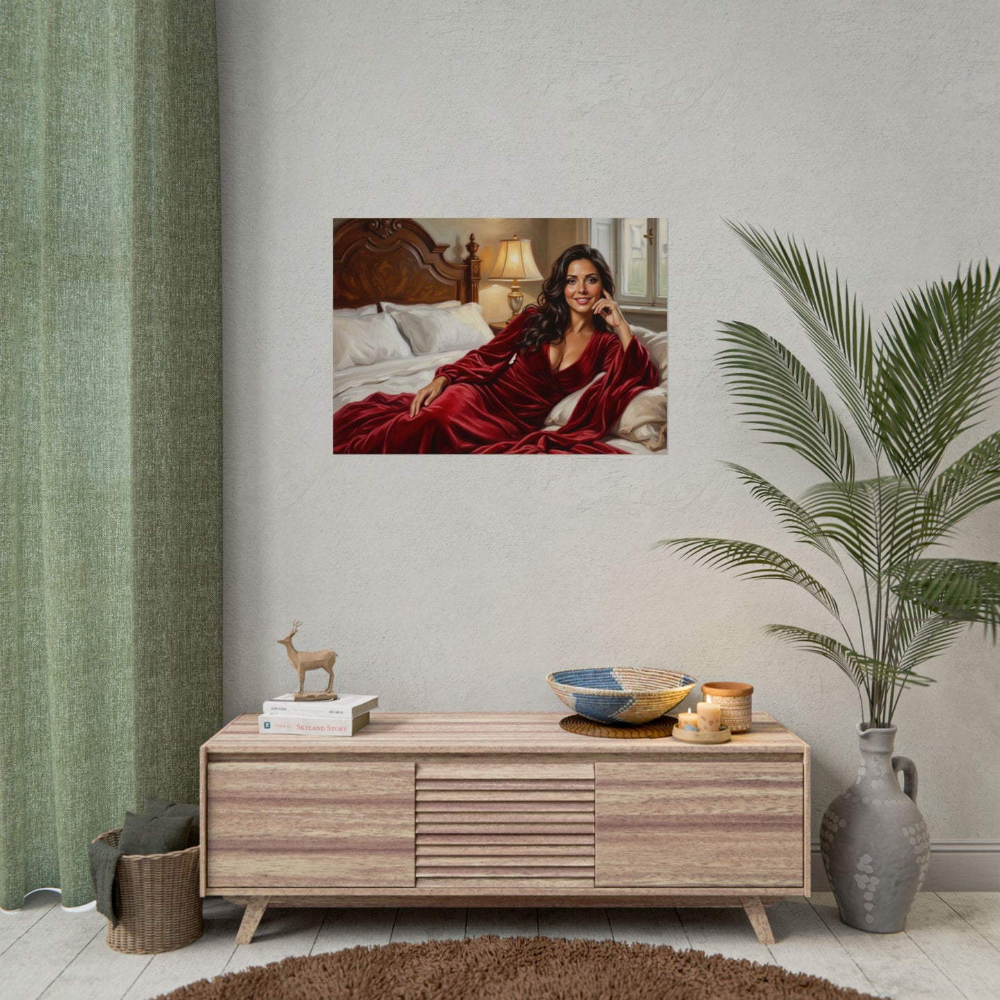 Rolled Poster — Luxurious Portrait of Mia in Red Velvet Robe