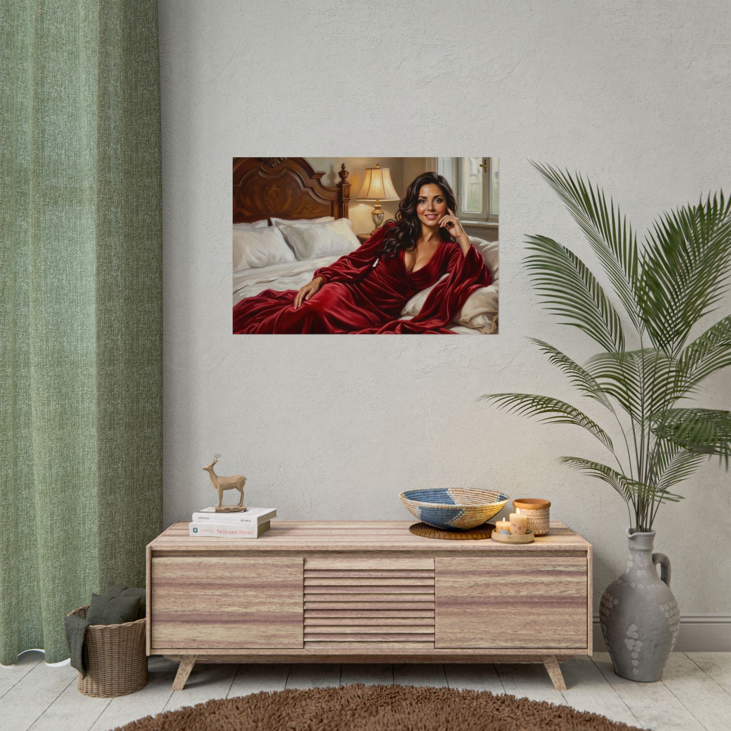 Rolled Poster — Luxurious Portrait of Mia in Red Velvet Robe