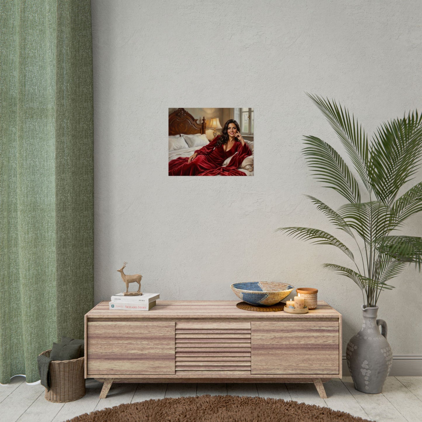 Rolled Poster — Luxurious Portrait of Mia in Red Velvet Robe