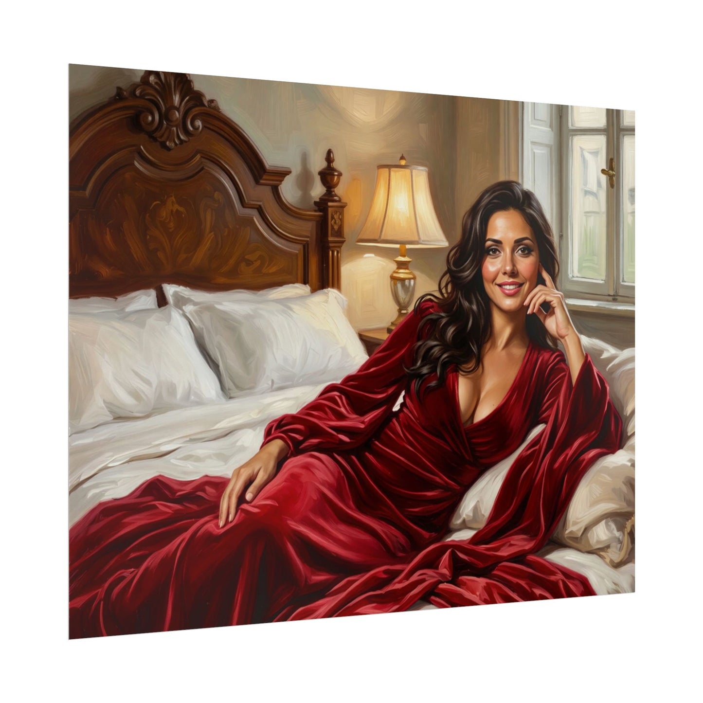 Rolled Poster — Luxurious Portrait of Mia in Red Velvet Robe