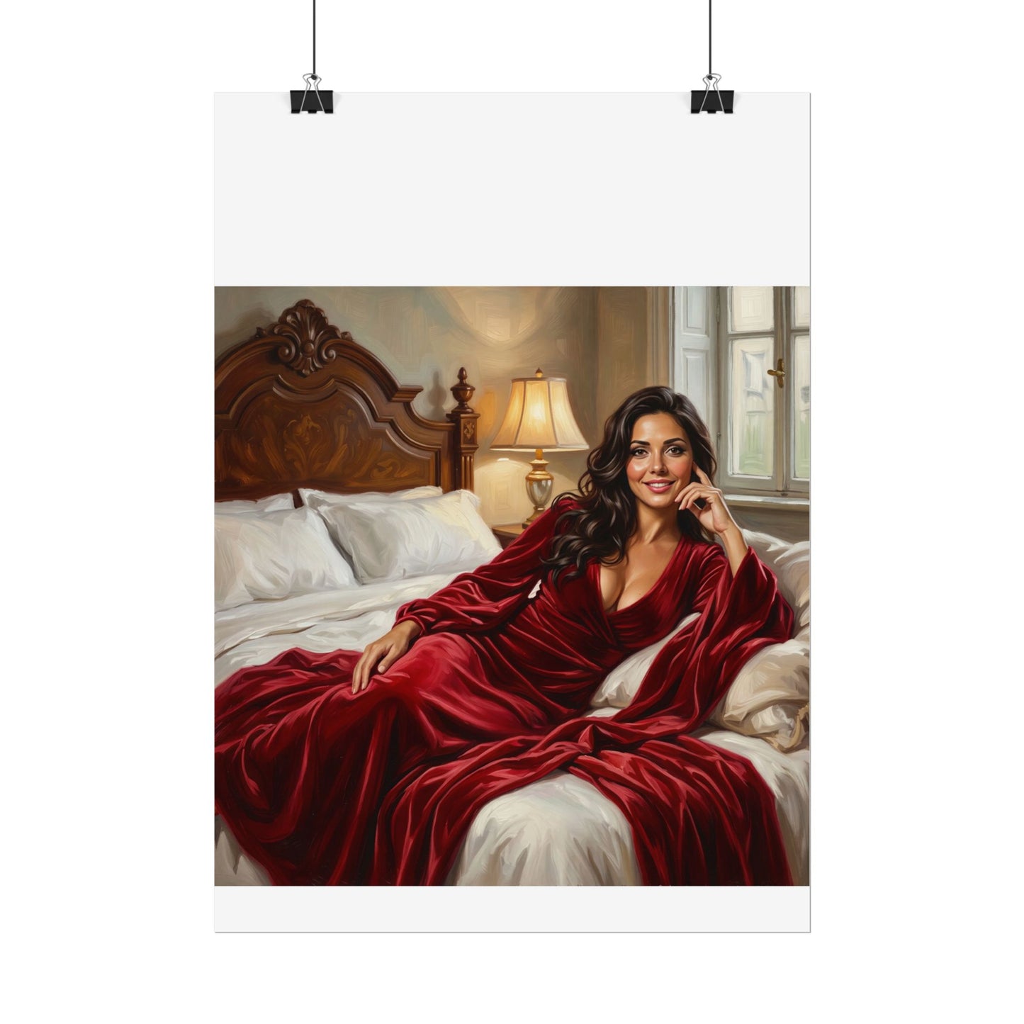 Rolled Poster — Luxurious Portrait of Mia in Red Velvet Robe