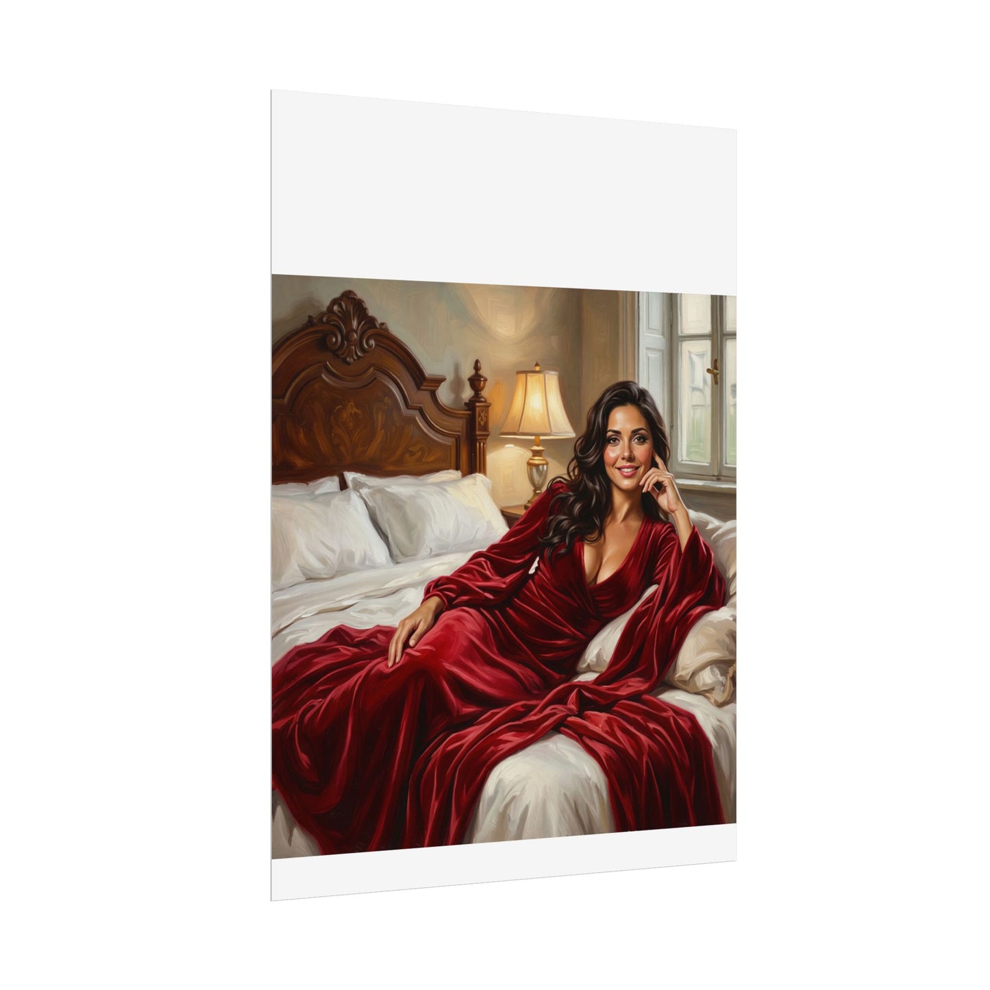 Rolled Poster — Luxurious Portrait of Mia in Red Velvet Robe