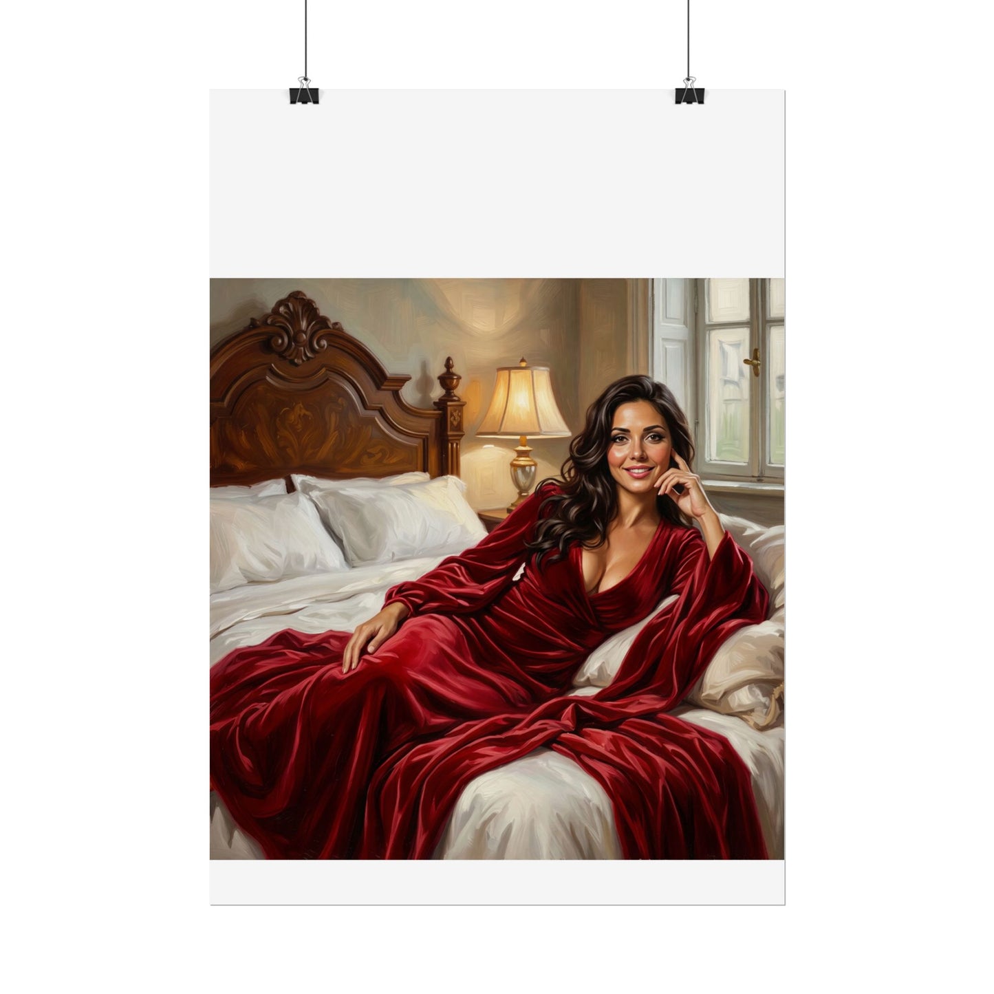 Rolled Poster — Luxurious Portrait of Mia in Red Velvet Robe