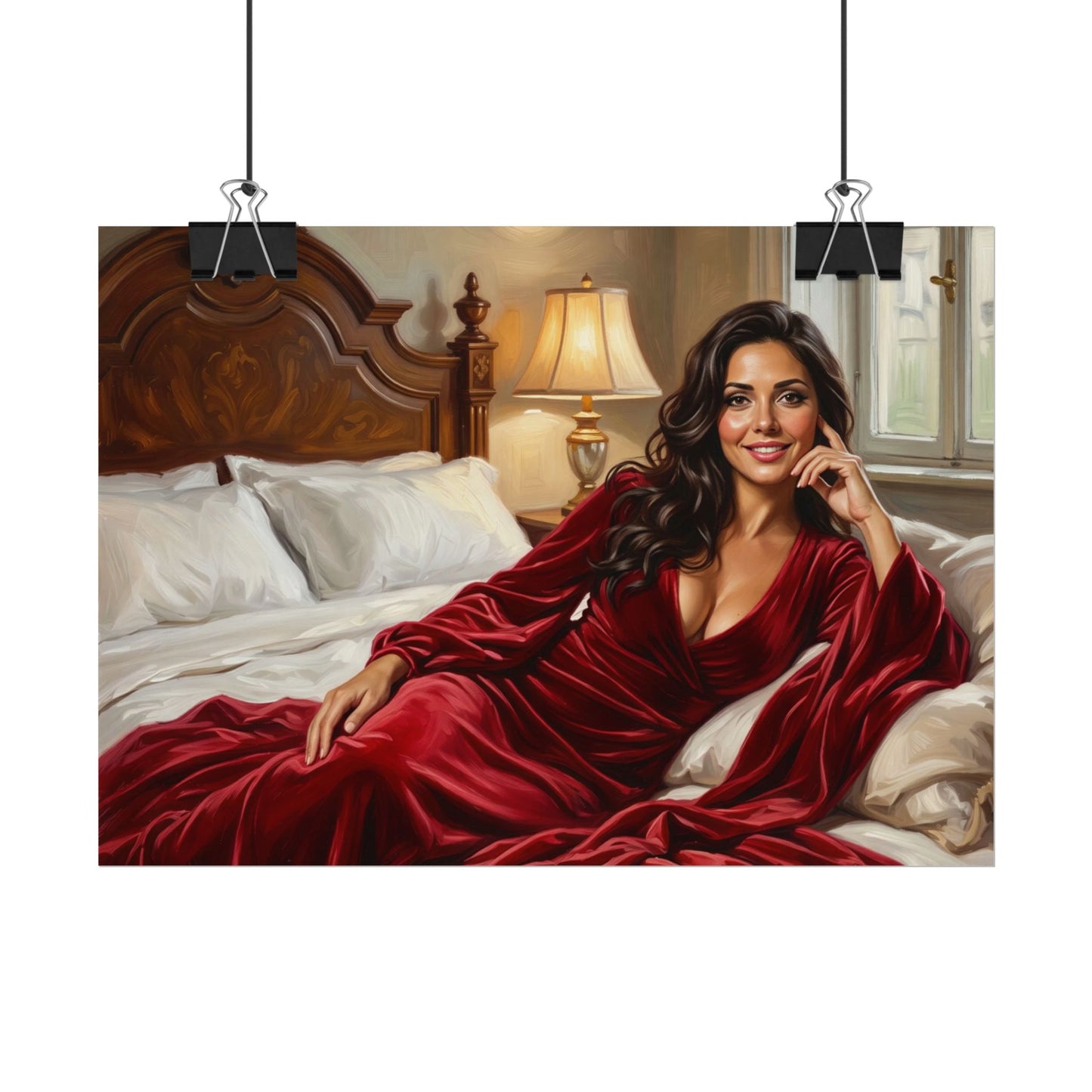 Rolled Poster — Luxurious Portrait of Mia in Red Velvet Robe
