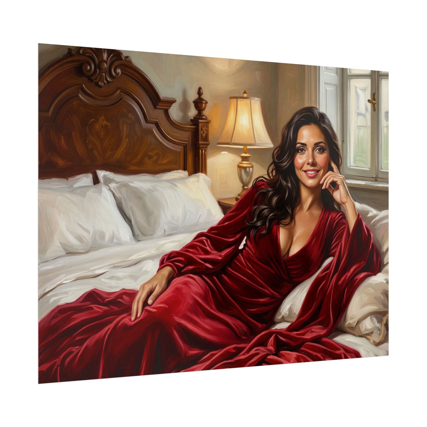 Rolled Poster — Luxurious Portrait of Mia in Red Velvet Robe