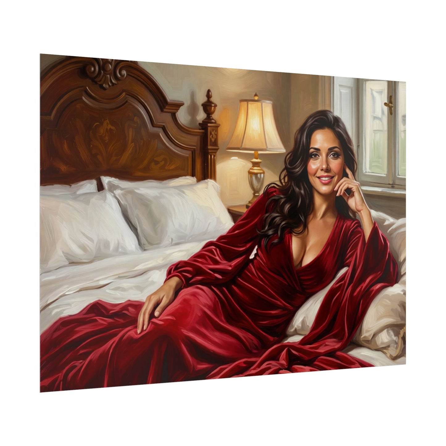 Rolled Poster — Luxurious Portrait of Mia in Red Velvet Robe