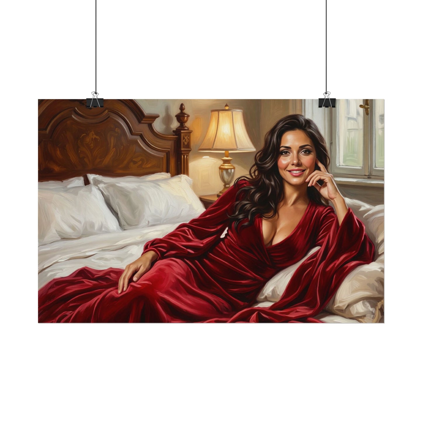 Rolled Poster — Luxurious Portrait of Mia in Red Velvet Robe