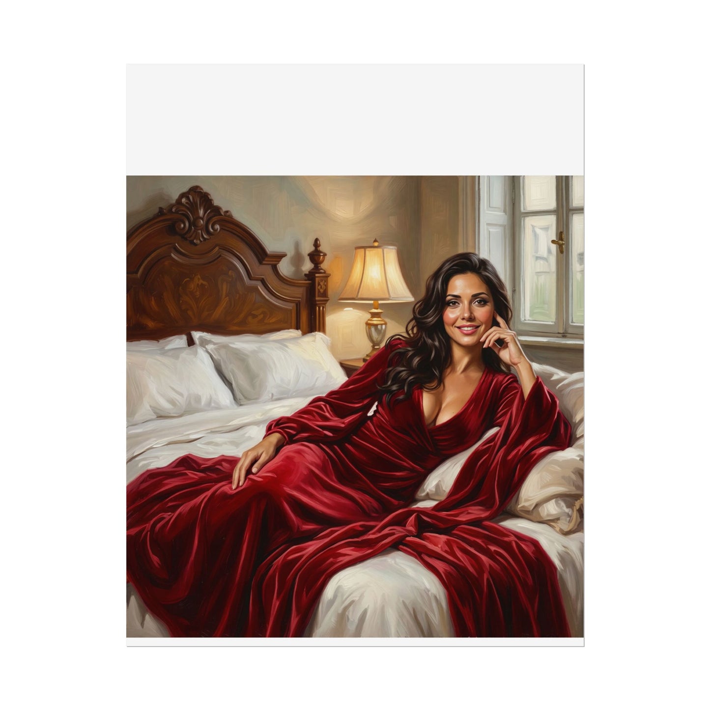 Rolled Poster — Luxurious Portrait of Mia in Red Velvet Robe
