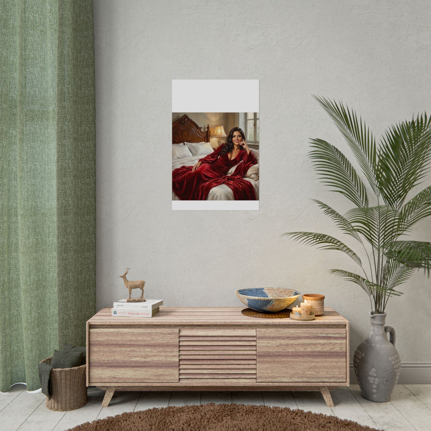 Rolled Poster — Luxurious Portrait of Mia in Red Velvet Robe