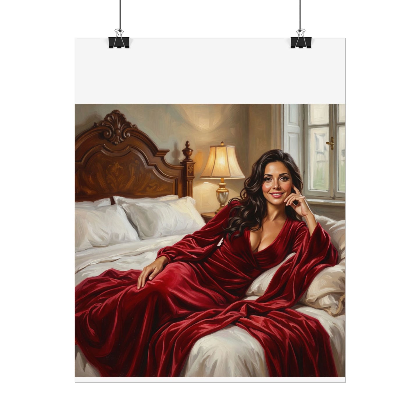 Rolled Poster — Luxurious Portrait of Mia in Red Velvet Robe
