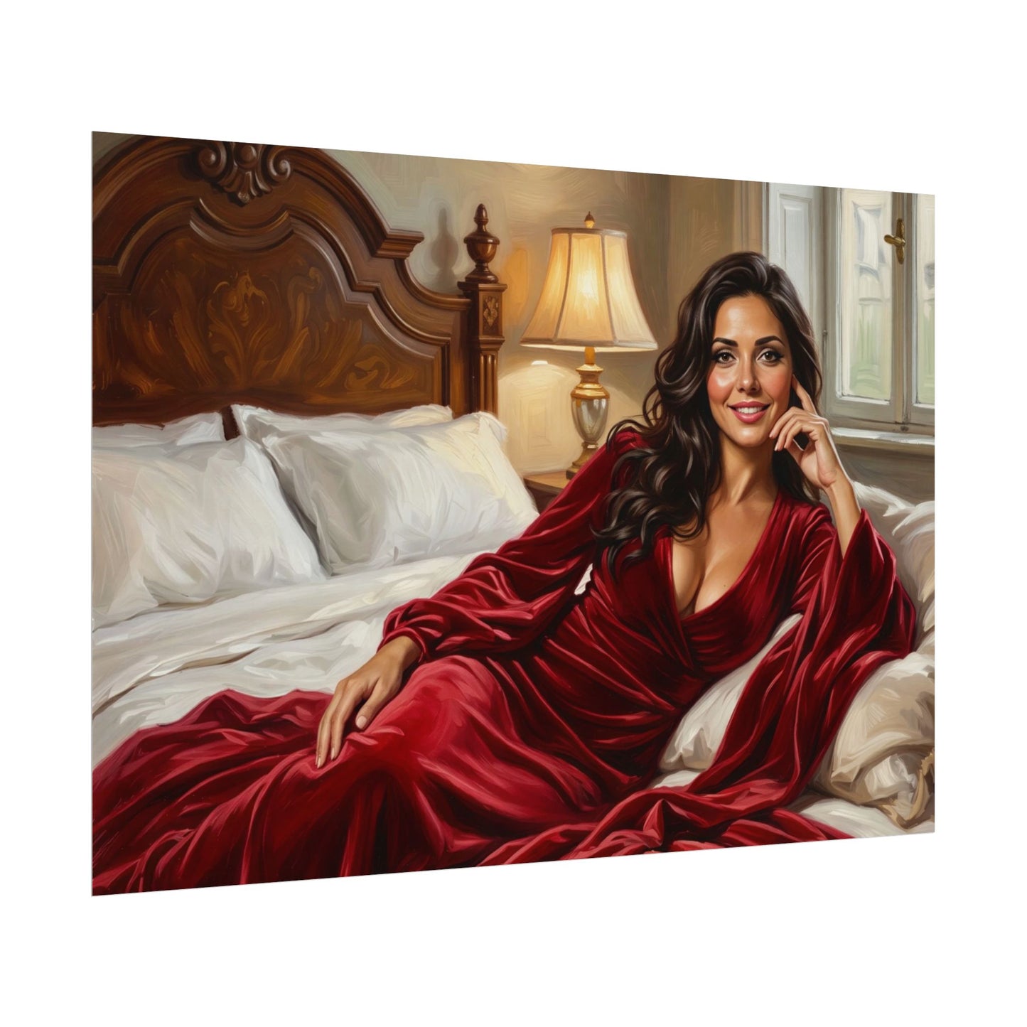 Rolled Poster — Luxurious Portrait of Mia in Red Velvet Robe