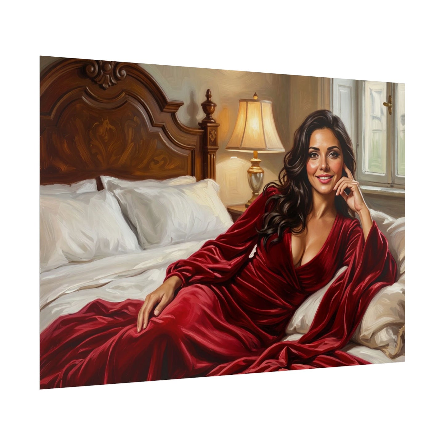 Rolled Poster — Luxurious Portrait of Mia in Red Velvet Robe