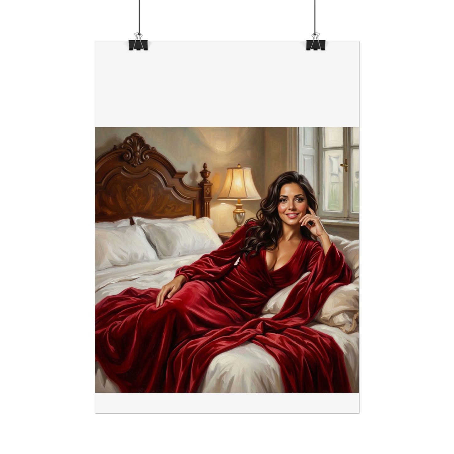 Rolled Poster — Luxurious Portrait of Mia in Red Velvet Robe