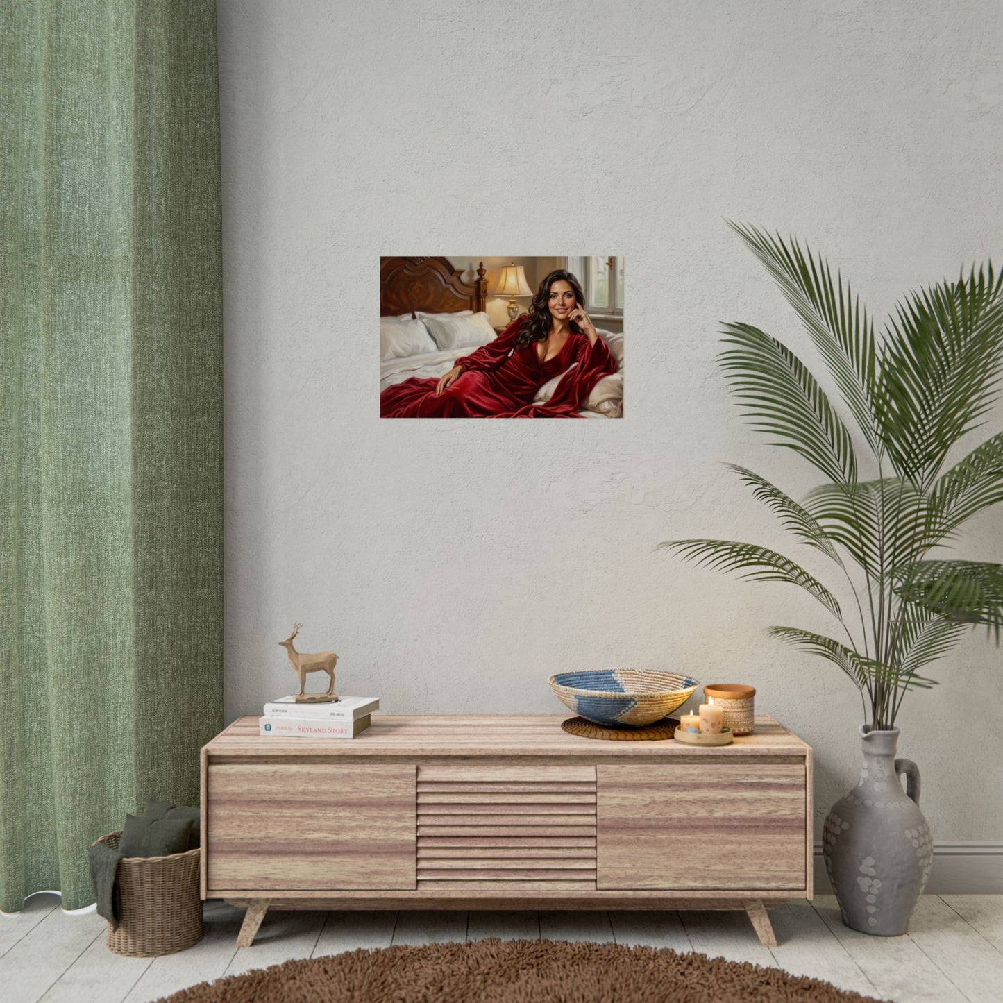 Rolled Poster — Luxurious Portrait of Mia in Red Velvet Robe