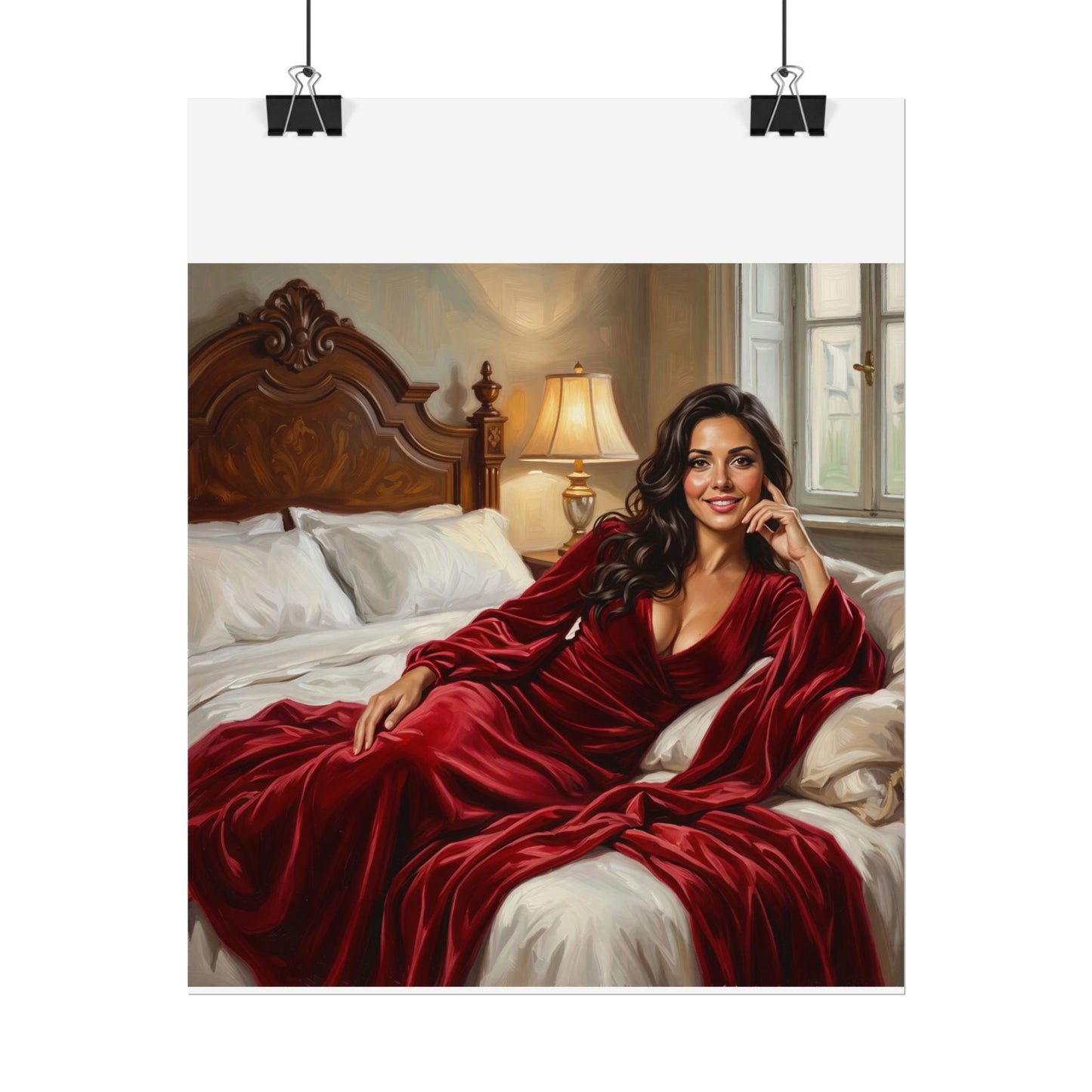 Rolled Poster — Luxurious Portrait of Mia in Red Velvet Robe