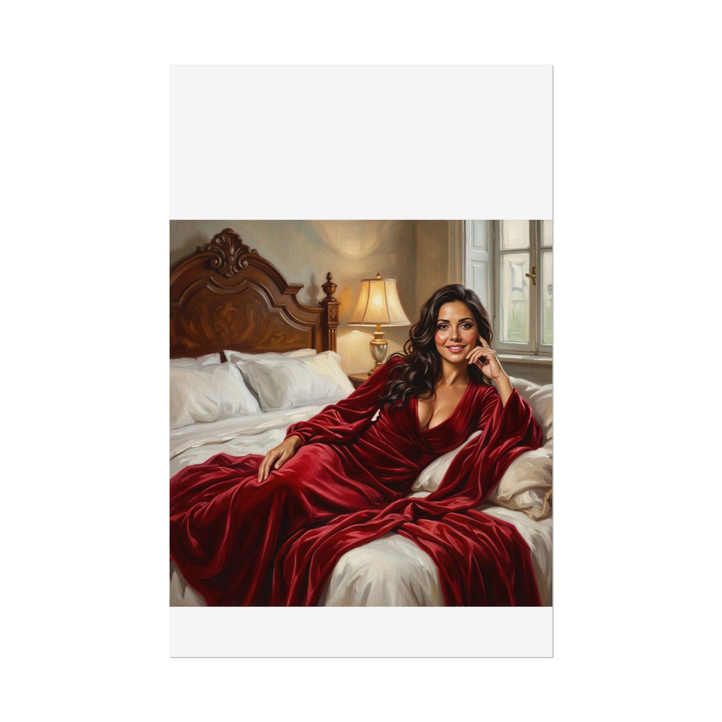 Rolled Poster — Luxurious Portrait of Mia in Red Velvet Robe