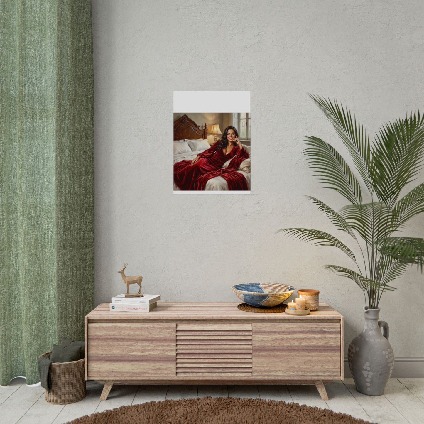 Rolled Poster — Luxurious Portrait of Mia in Red Velvet Robe