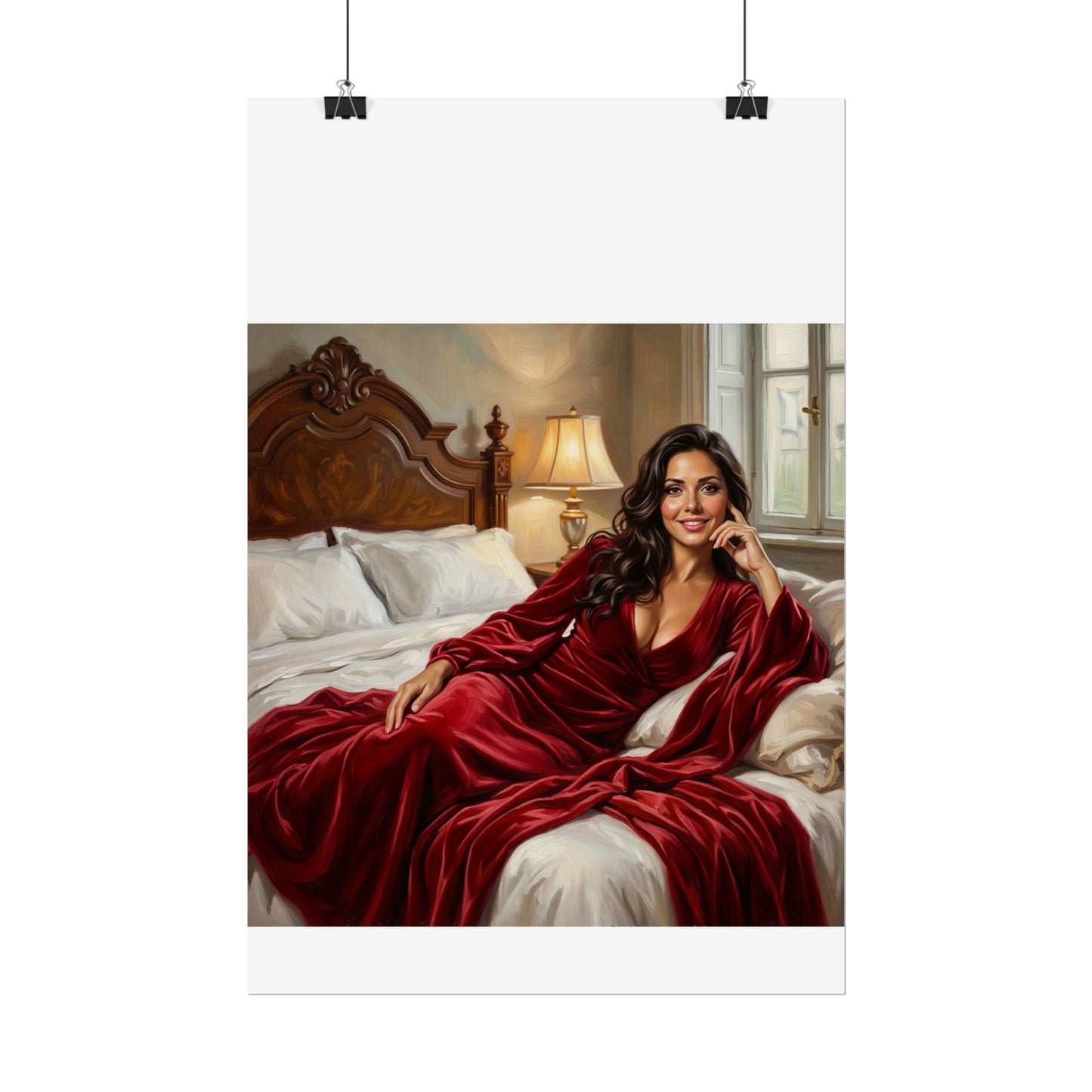 Rolled Poster — Luxurious Portrait of Mia in Red Velvet Robe