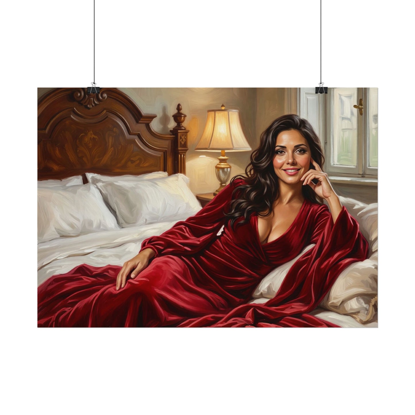Rolled Poster — Luxurious Portrait of Mia in Red Velvet Robe