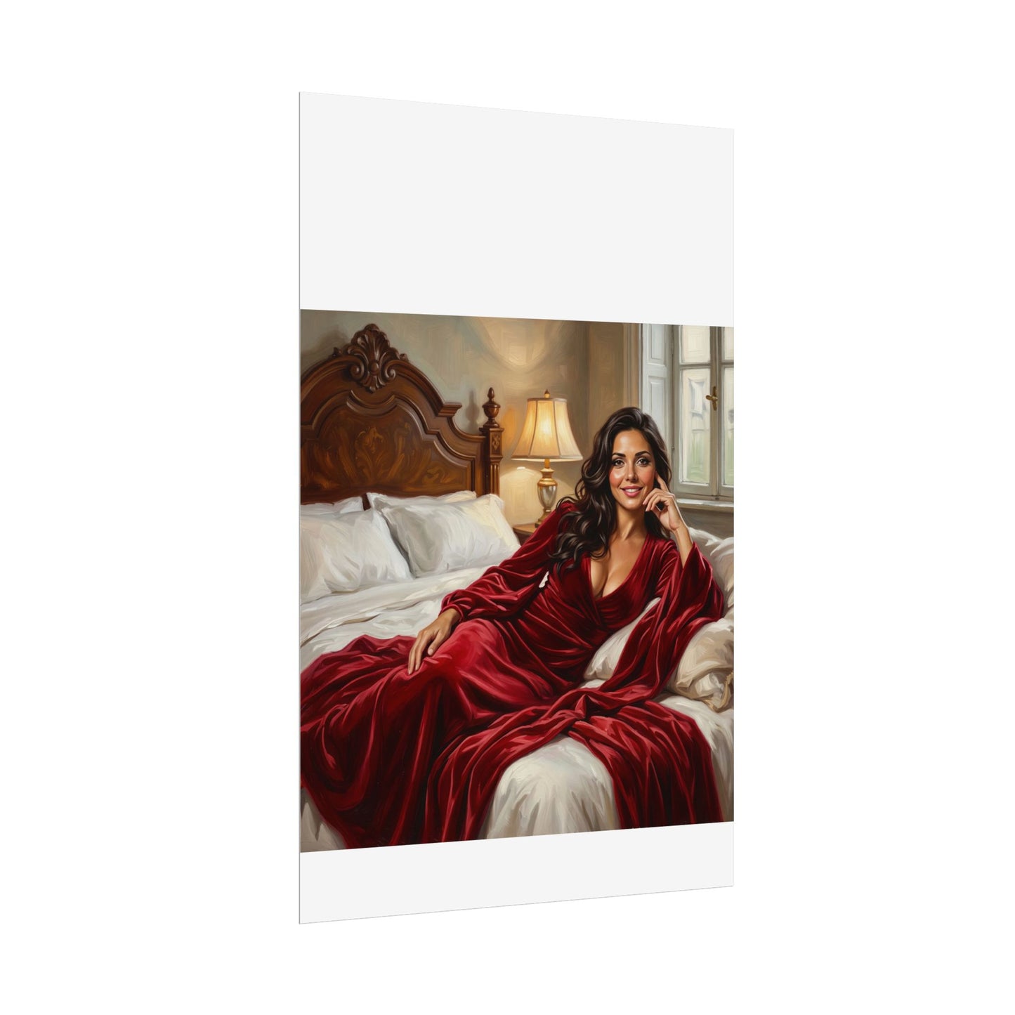 Rolled Poster — Luxurious Portrait of Mia in Red Velvet Robe