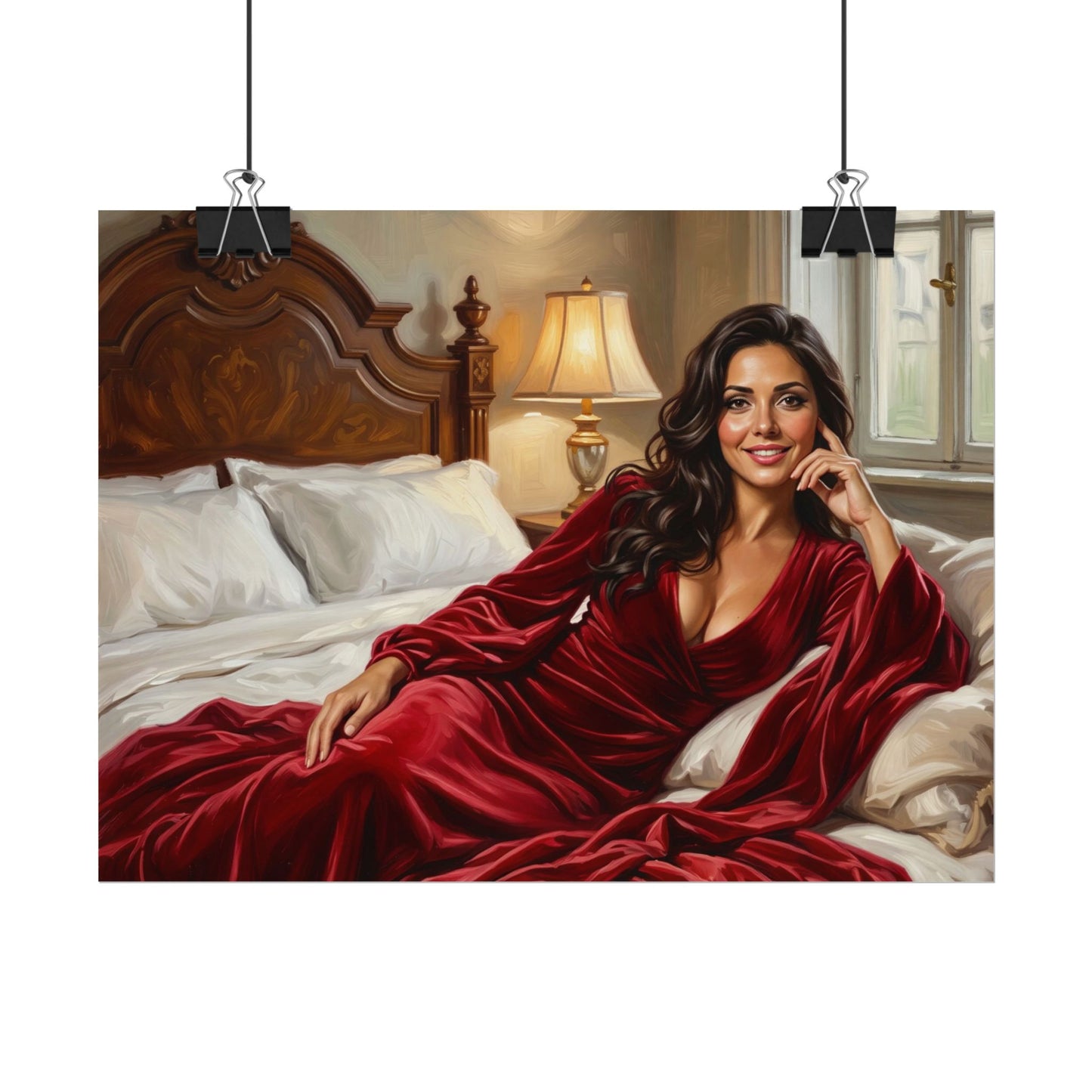 Rolled Poster — Luxurious Portrait of Mia in Red Velvet Robe
