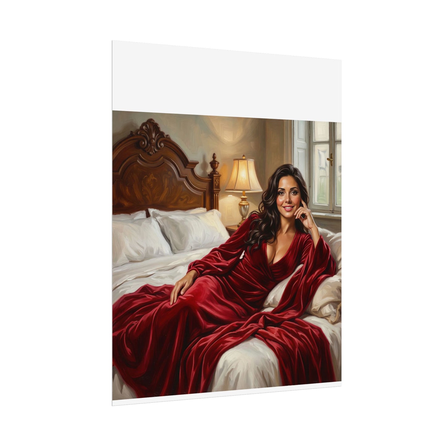 Rolled Poster — Luxurious Portrait of Mia in Red Velvet Robe