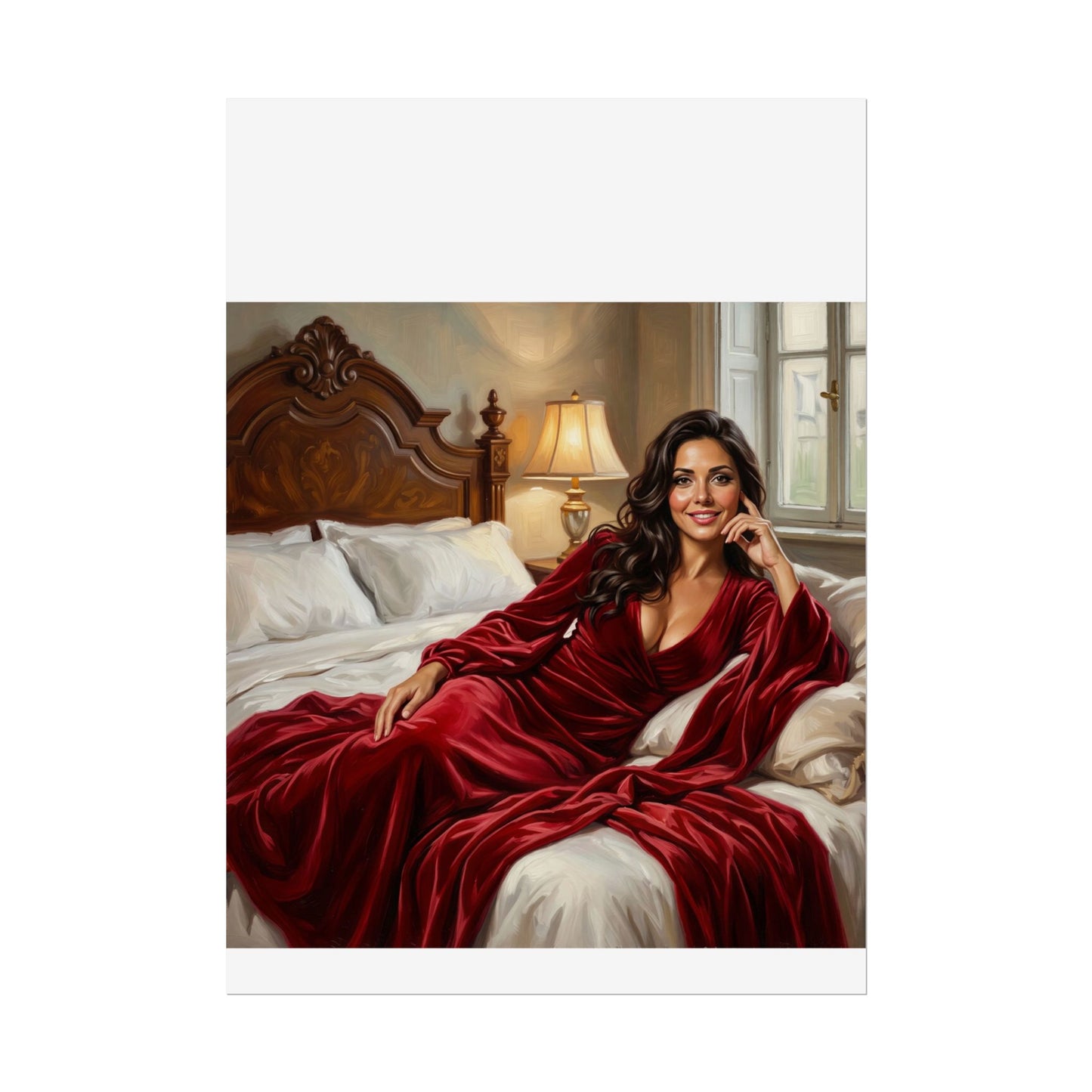 Rolled Poster — Luxurious Portrait of Mia in Red Velvet Robe