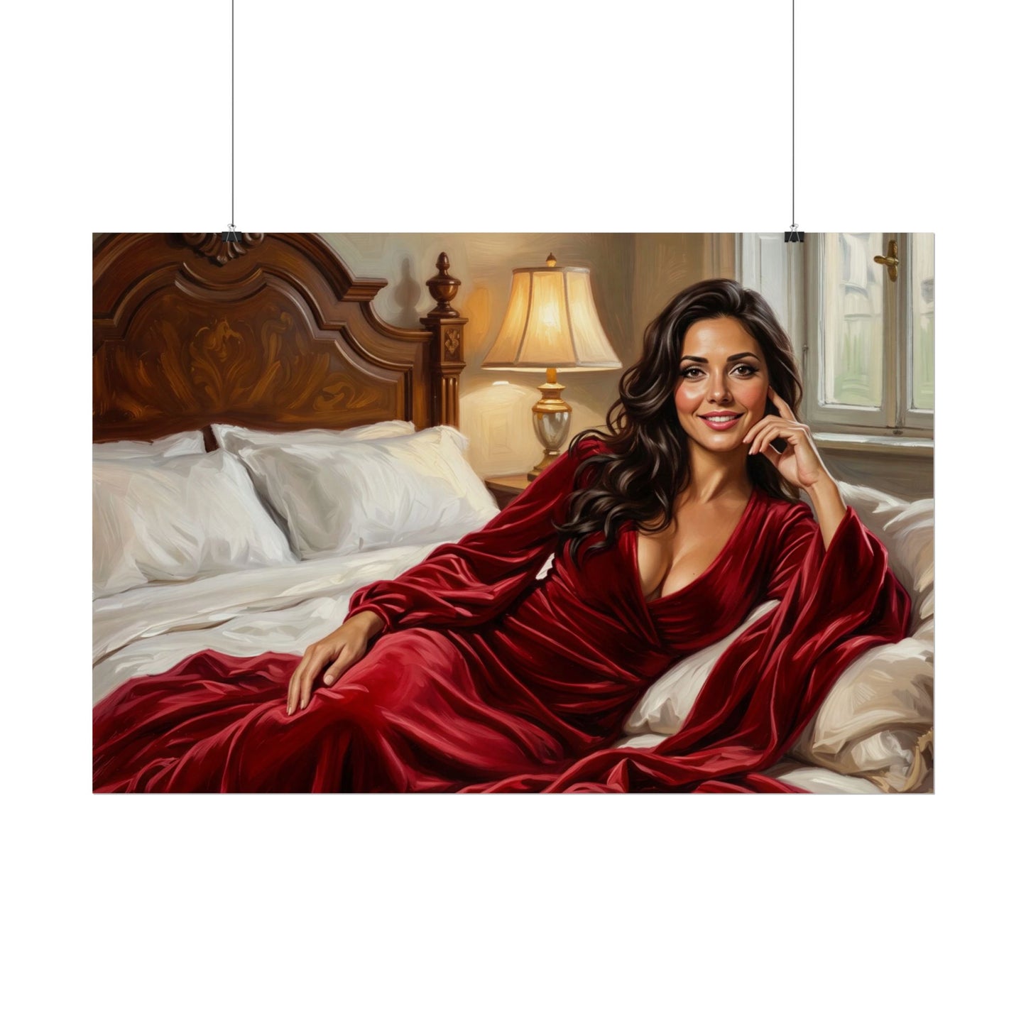 Rolled Poster — Luxurious Portrait of Mia in Red Velvet Robe