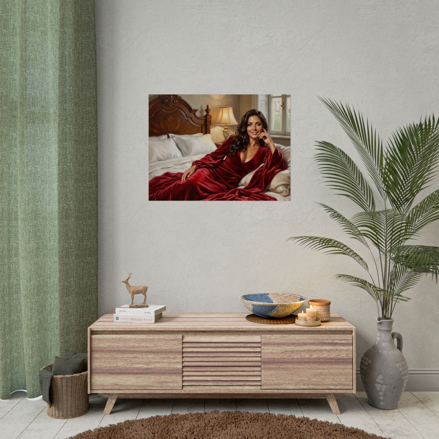 Rolled Poster — Luxurious Portrait of Mia in Red Velvet Robe