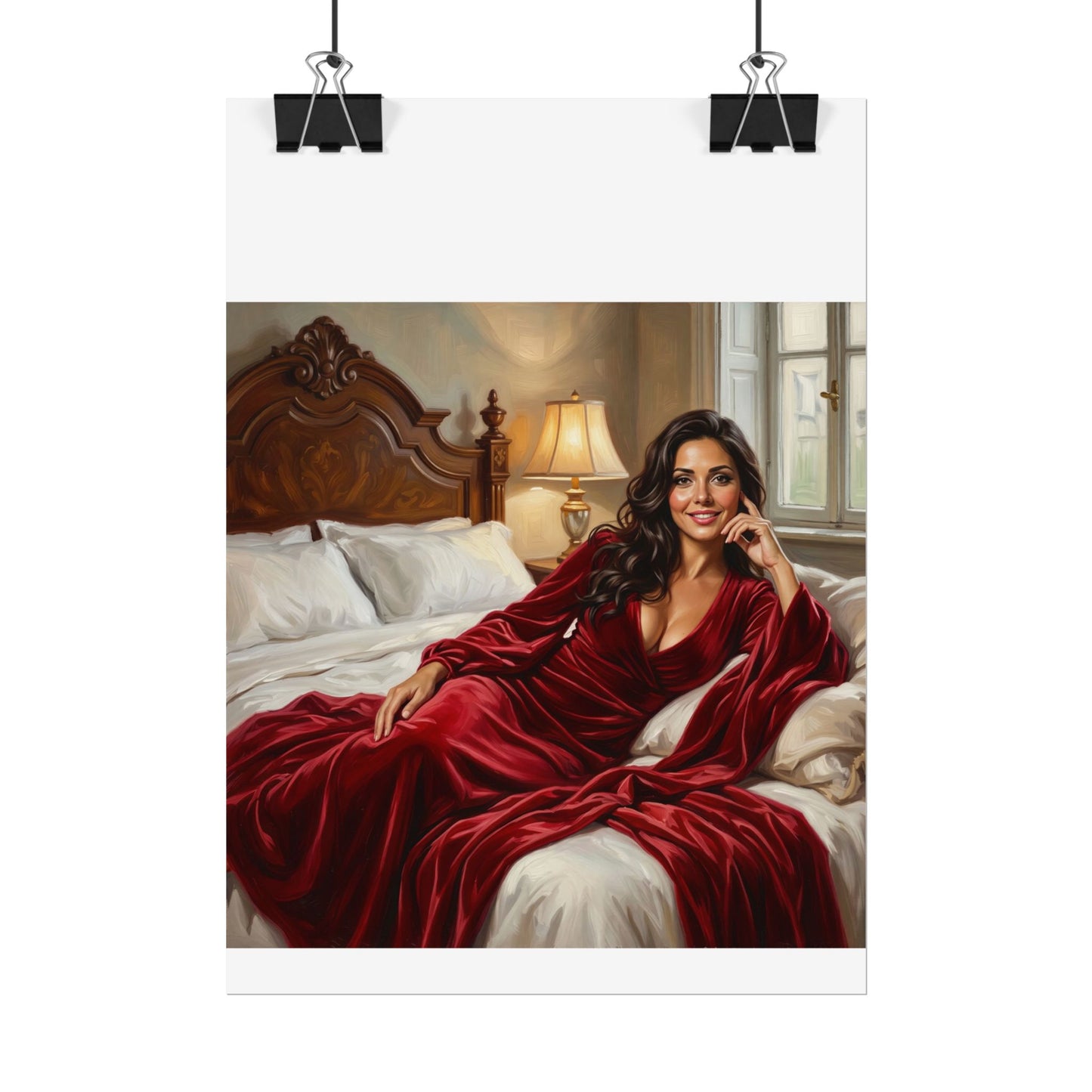 Rolled Poster — Luxurious Portrait of Mia in Red Velvet Robe