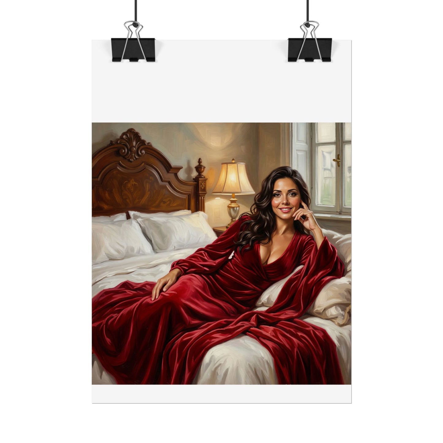 Rolled Poster — Luxurious Portrait of Mia in Red Velvet Robe