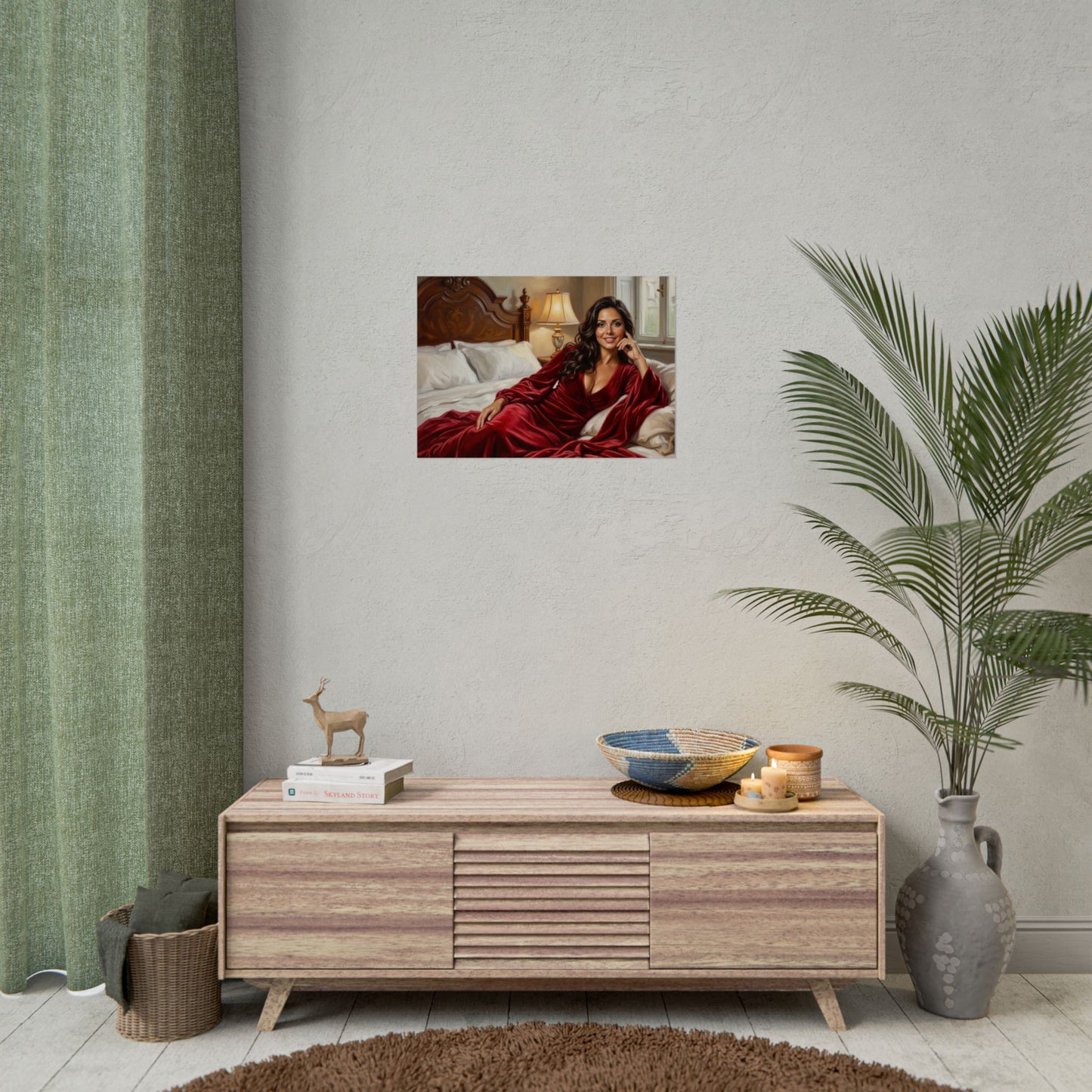 Rolled Poster — Luxurious Portrait of Mia in Red Velvet Robe