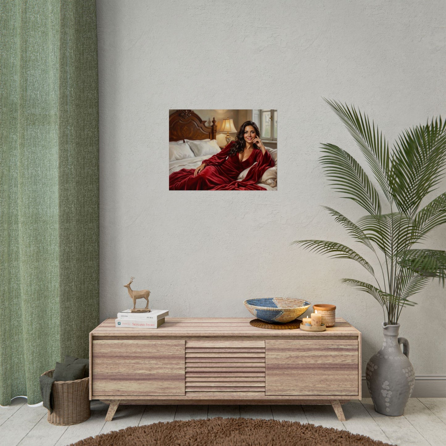 Rolled Poster — Luxurious Portrait of Mia in Red Velvet Robe