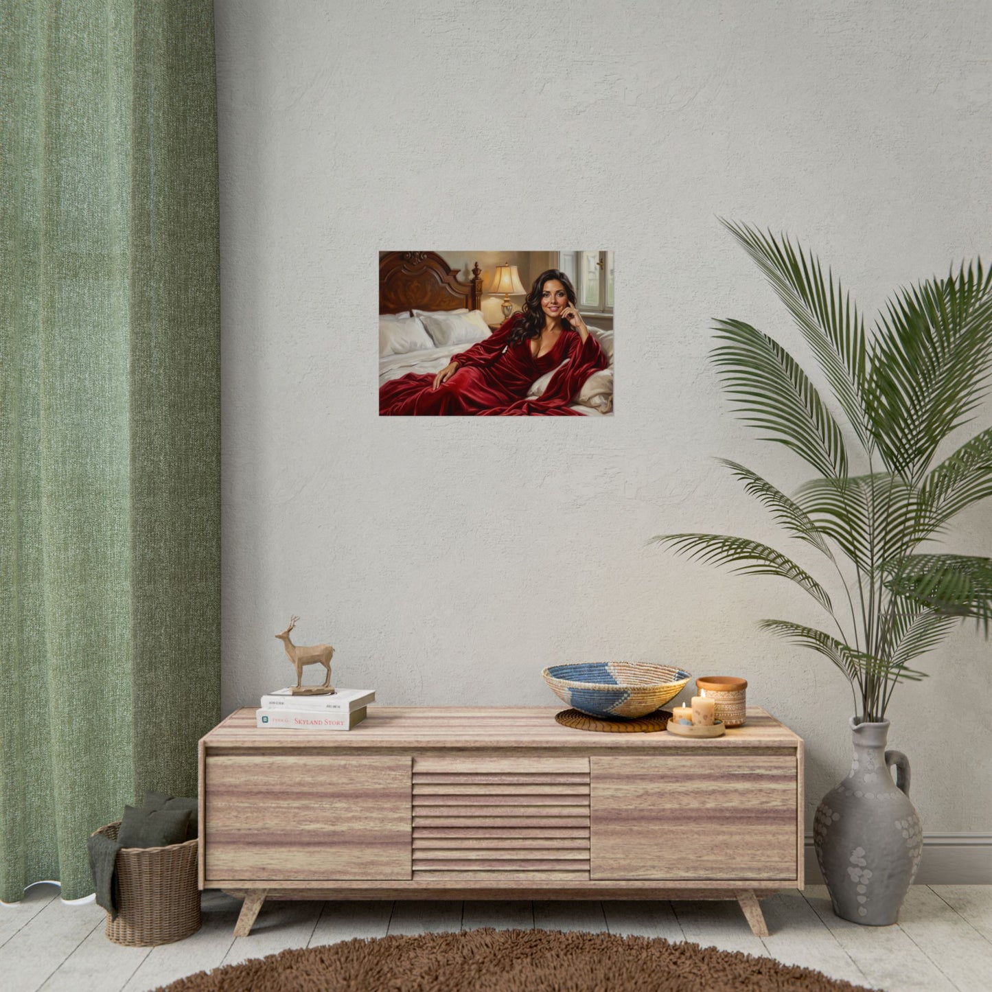 Rolled Poster — Luxurious Portrait of Mia in Red Velvet Robe
