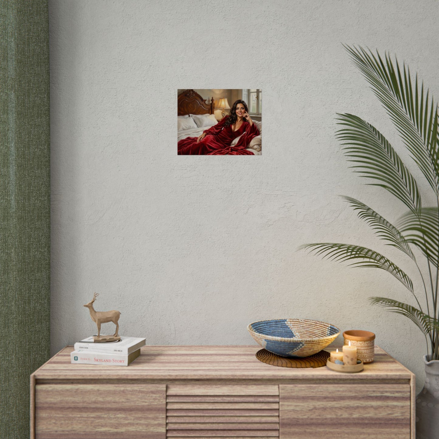 Rolled Poster — Luxurious Portrait of Mia in Red Velvet Robe