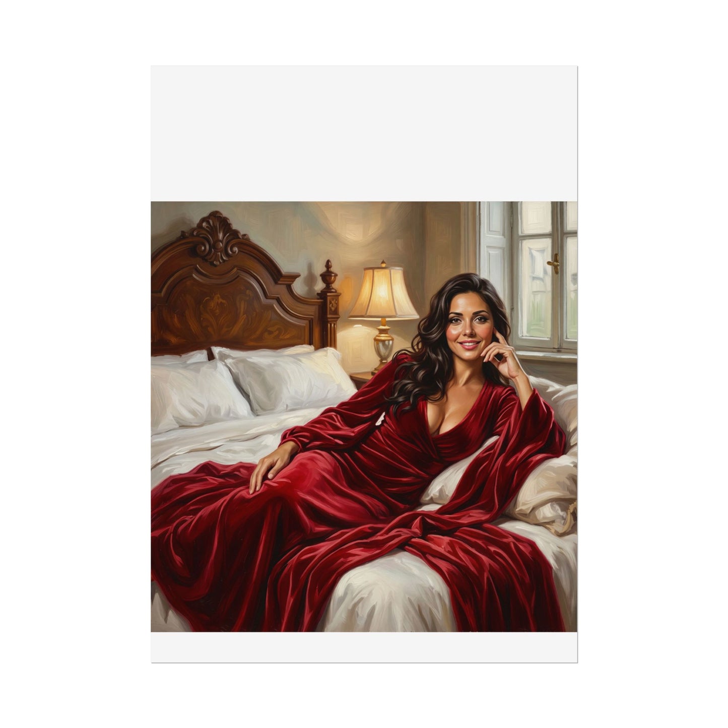 Rolled Poster — Luxurious Portrait of Mia in Red Velvet Robe