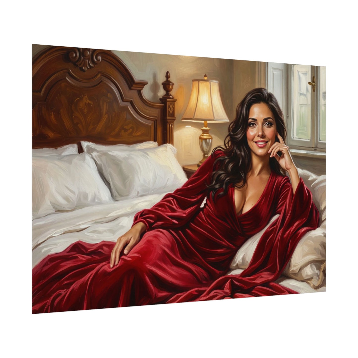 Rolled Poster — Luxurious Portrait of Mia in Red Velvet Robe