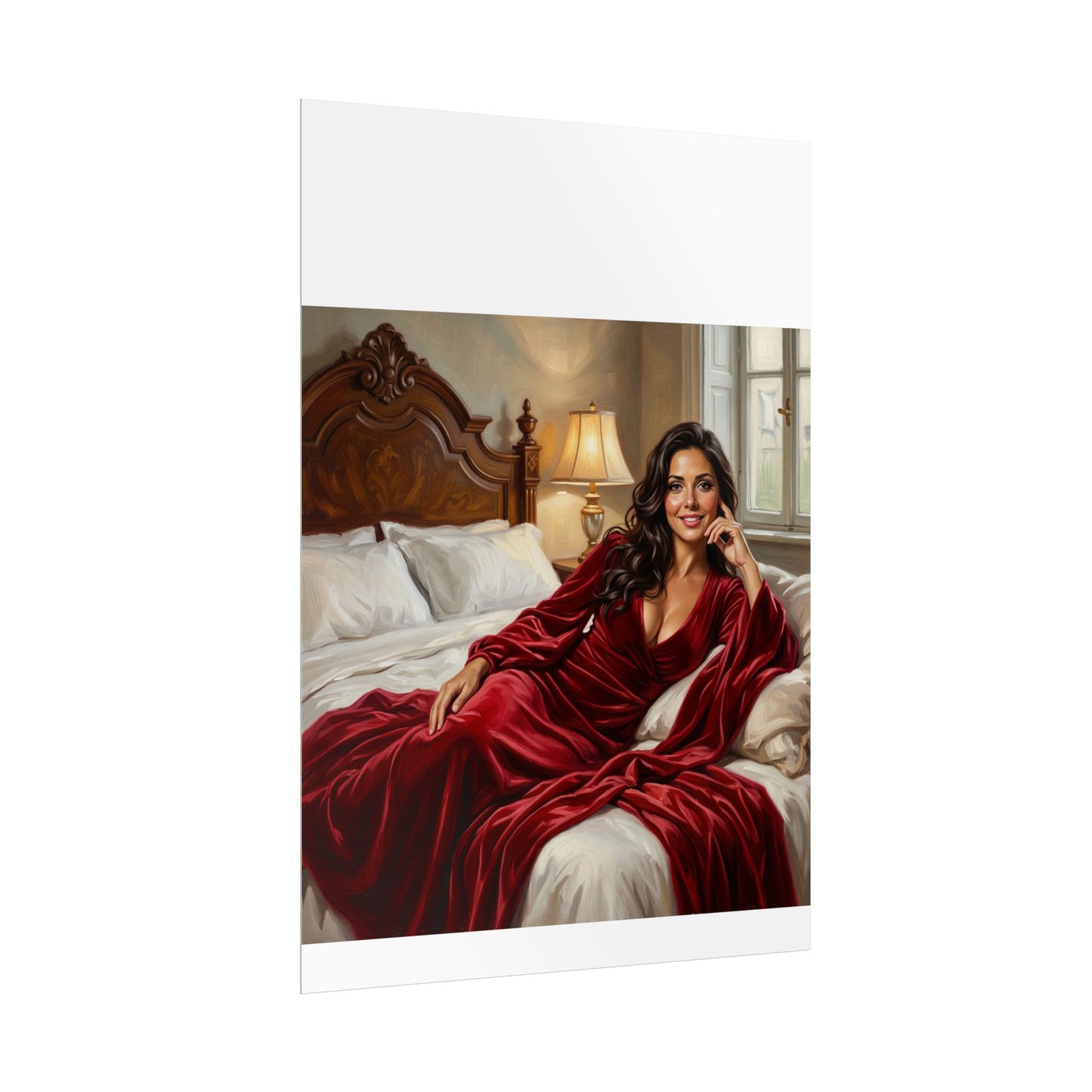 Rolled Poster — Luxurious Portrait of Mia in Red Velvet Robe