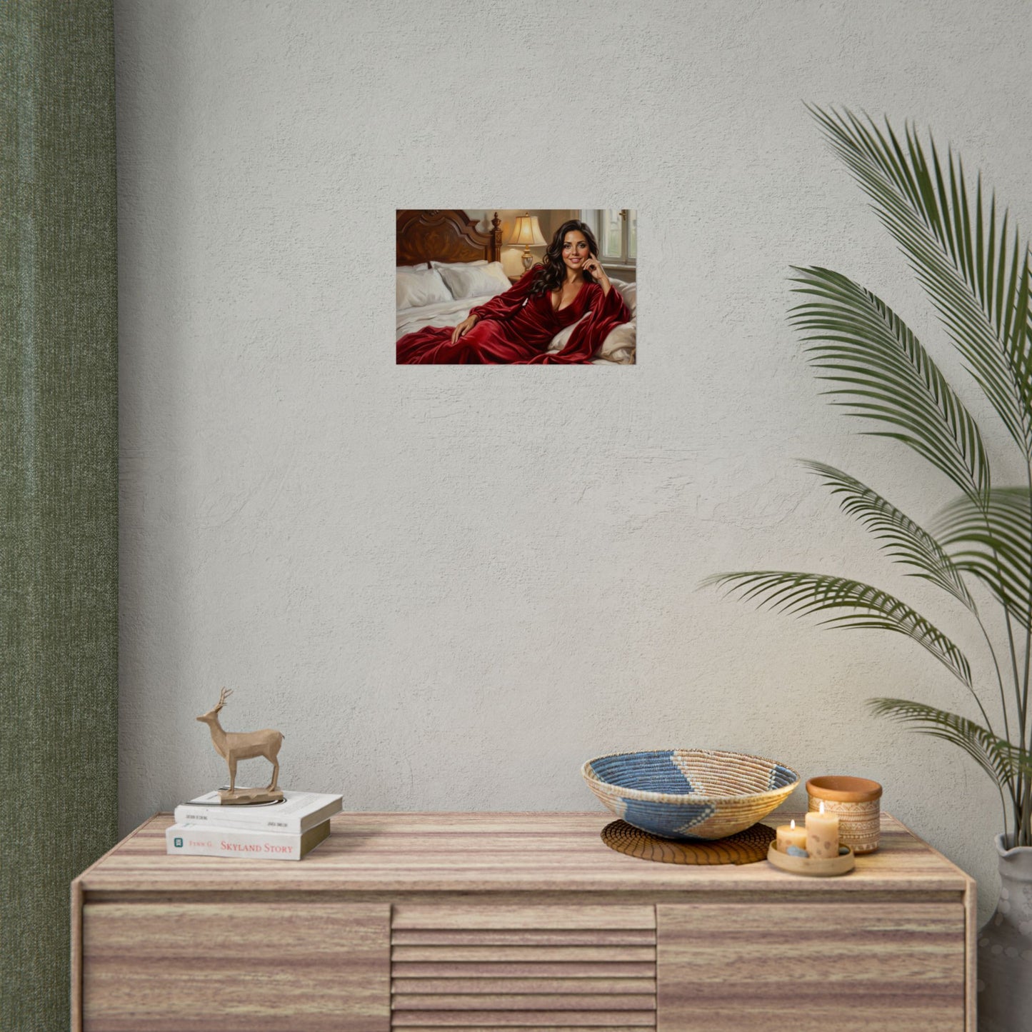 Rolled Poster — Luxurious Portrait of Mia in Red Velvet Robe
