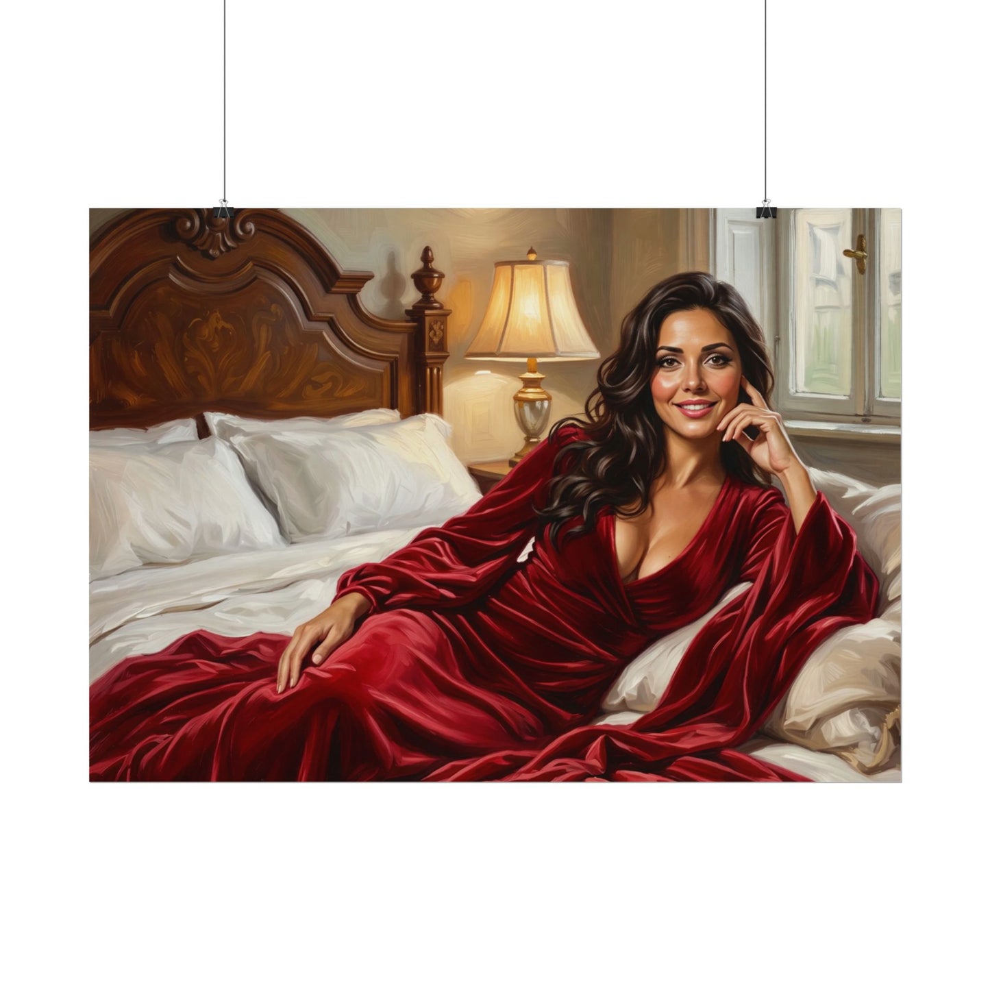 Rolled Poster — Luxurious Portrait of Mia in Red Velvet Robe